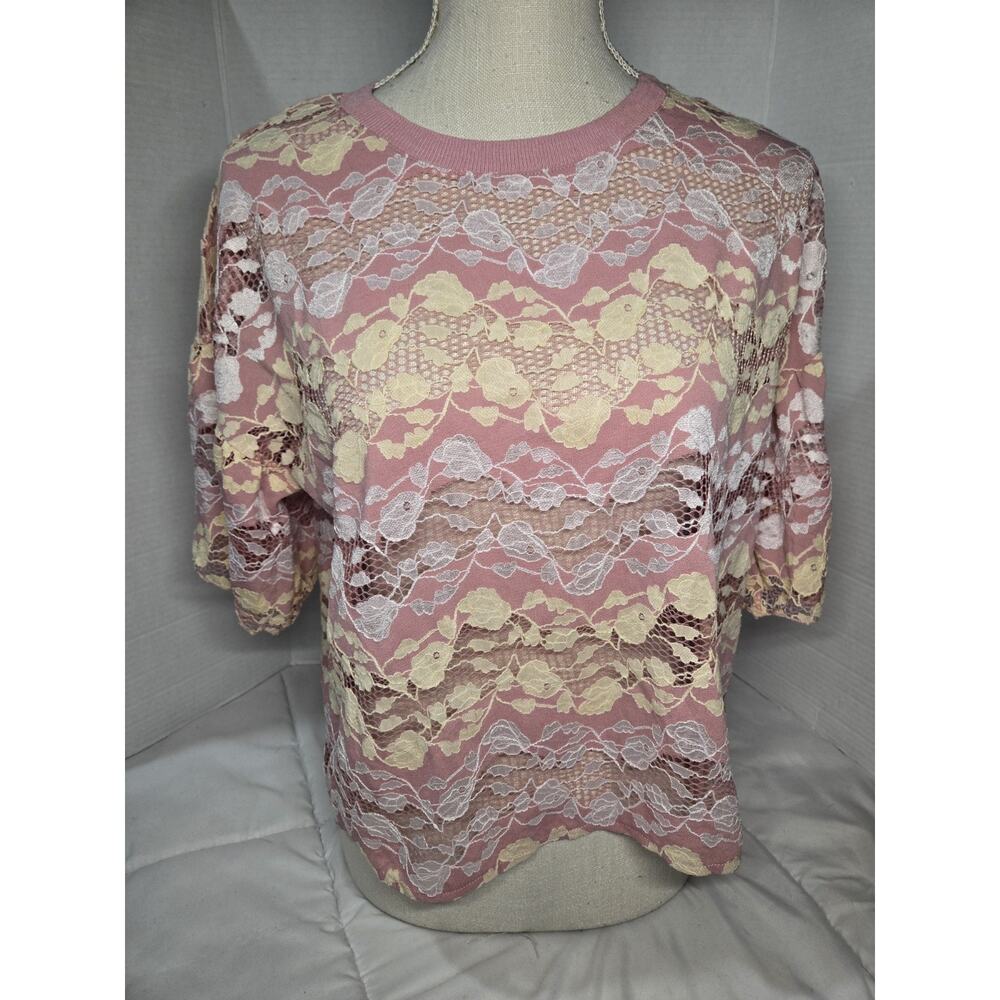 Zara Pink Lemonade Womens M Floral Embroidered Lace Cropped Top Tee Boho Y2K